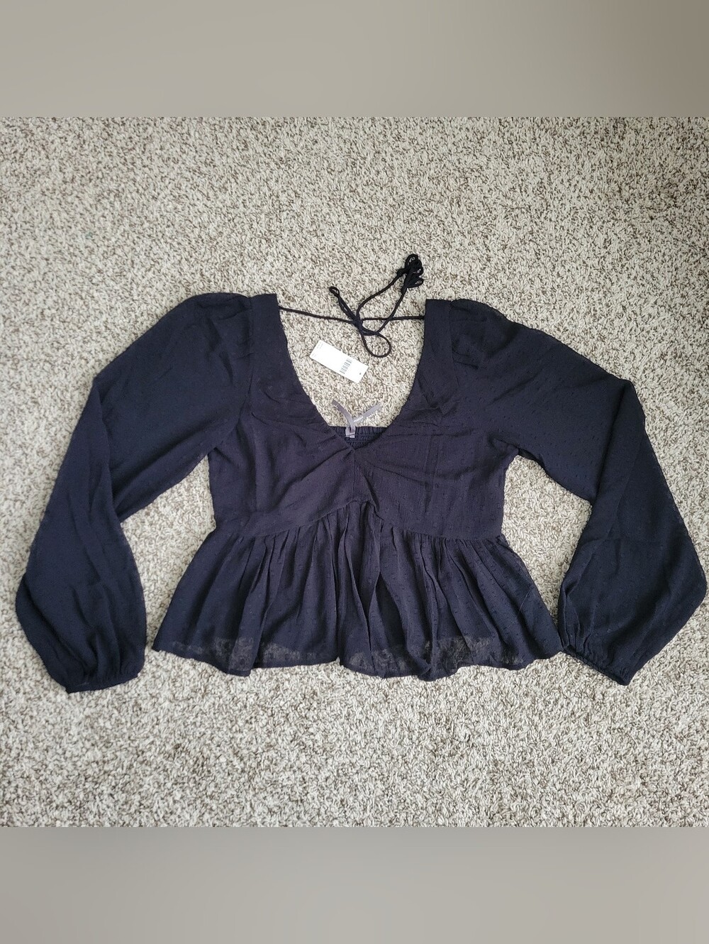 Anthropologie Blouse Shirt Top Black Swiss Dot Gauze Babydoll Sheer Small NWT